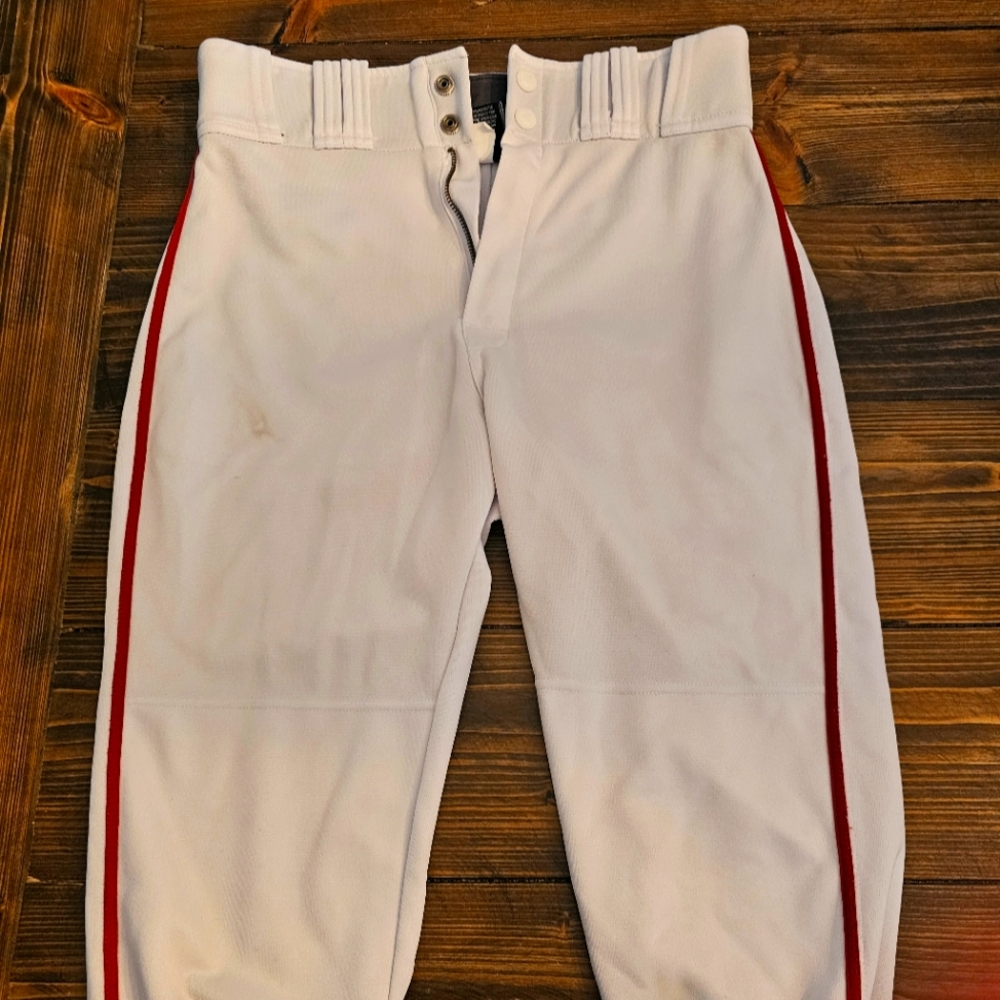 Easton, Men's Knicker Style Baseball Pants, White with red stripe, Size S
